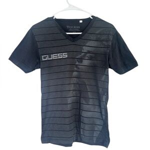 Guess Black Short Sleeve Tee with Subtle Stripes